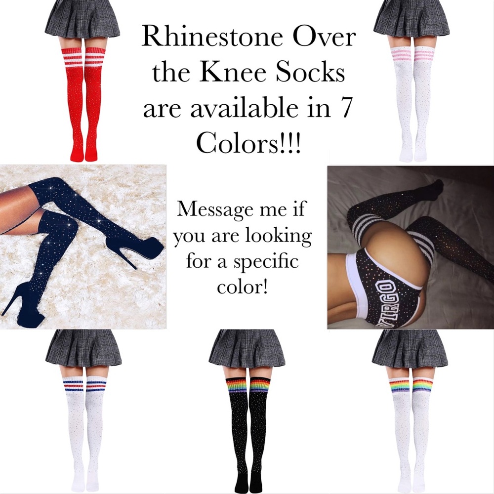 🌈 Sexy Bling Rhinestone Over The Knee Rainbow Socks - Picture 11 of 12